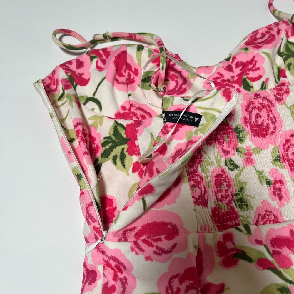 Zara Strapless Floral Pink and Green Dress Size Small - Picture 11 of 16